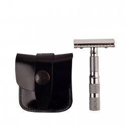 Merkur Reisehøvel Tradisjonell barberhøvel (safety razor) med svart læretui