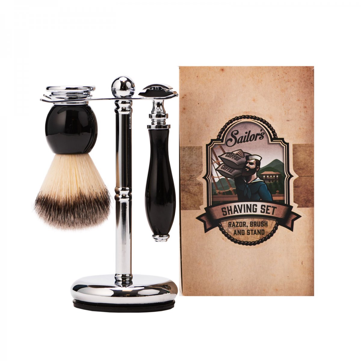 Sailor's 3-teiliges Rasier Set mit Rasierhobel, Rasierpinsel und Rasierständer